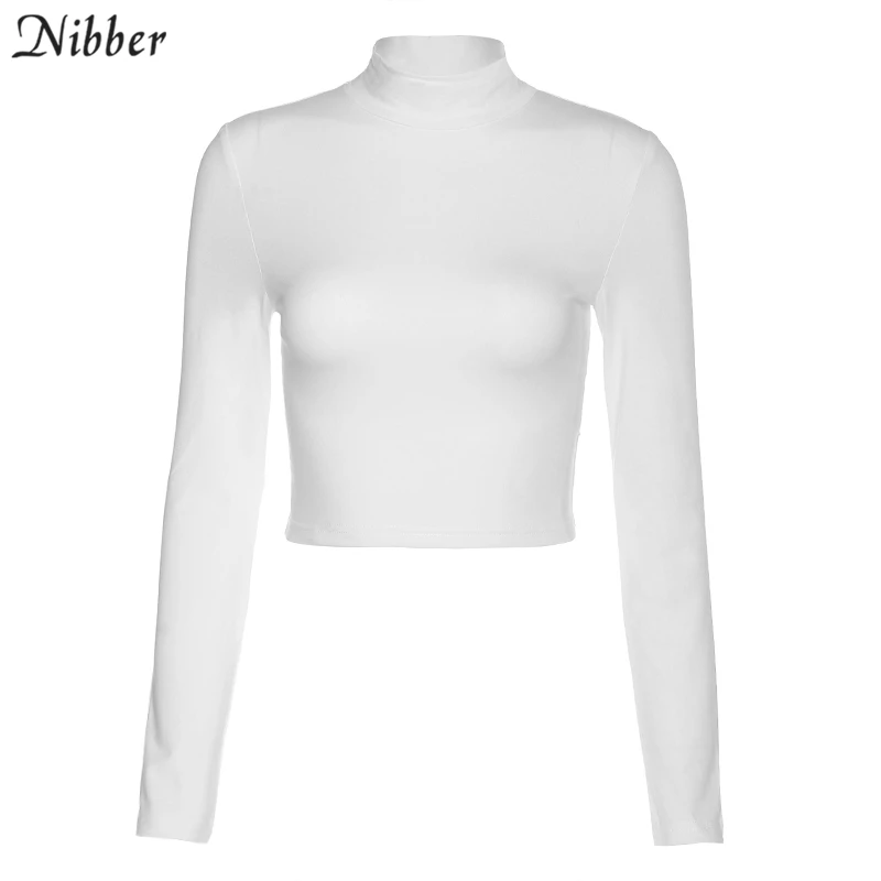 NIBBER street style sexy backless hollow out Bandage top slim turtleneck t-shirt crop top2019autumn  trend full sleeve tee femme