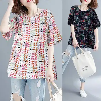 

Plus Size Women's Printed Blouse 2020 ZANZEA Fashion Summer Tee Shirts Casual Short Sleeve Blusas Female O Neck Polka Dot Tops 7