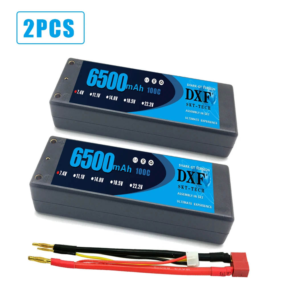 DXF 2 шт.-полимерным аккумулятором RC Lipo 2S 7,4 V 5200 мА/ч, 6200 мА/ч, 6500 мА/ч, 8000 мА/ч, 50C 100C 120C 240C 4,0 мм на колесиках для Слэш 4X4 автомобиля