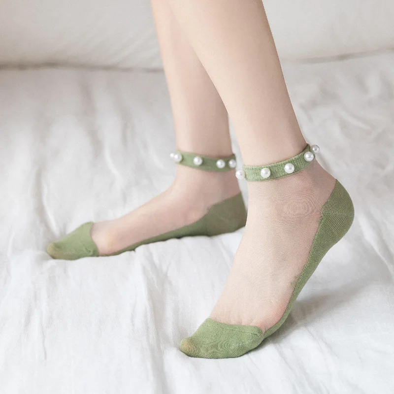 Cotton Socks Womens Socks Women Socks Transparent Socks Breathable Cotton Socks Cute Women Socks Pearl transparent glass Silk thin 1pair=2pcs x344