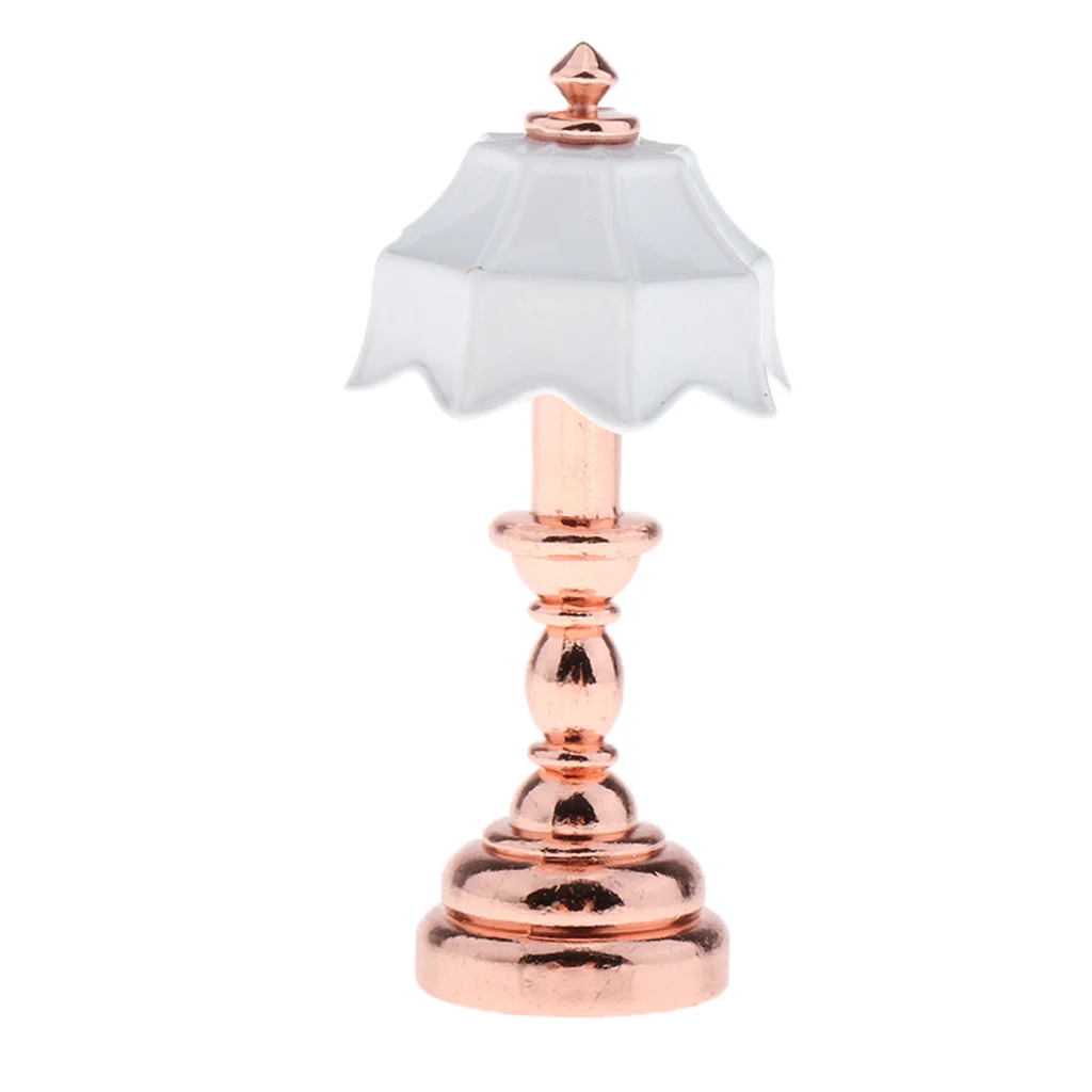 Rose Gold Column Wh 1:12 Кукольный домик миниатюрная мебель зонтик Абажур Настольная лампа светильник Модель(просто Декор не светодиодный светильник - Цвет: Rose Gold Column Wh