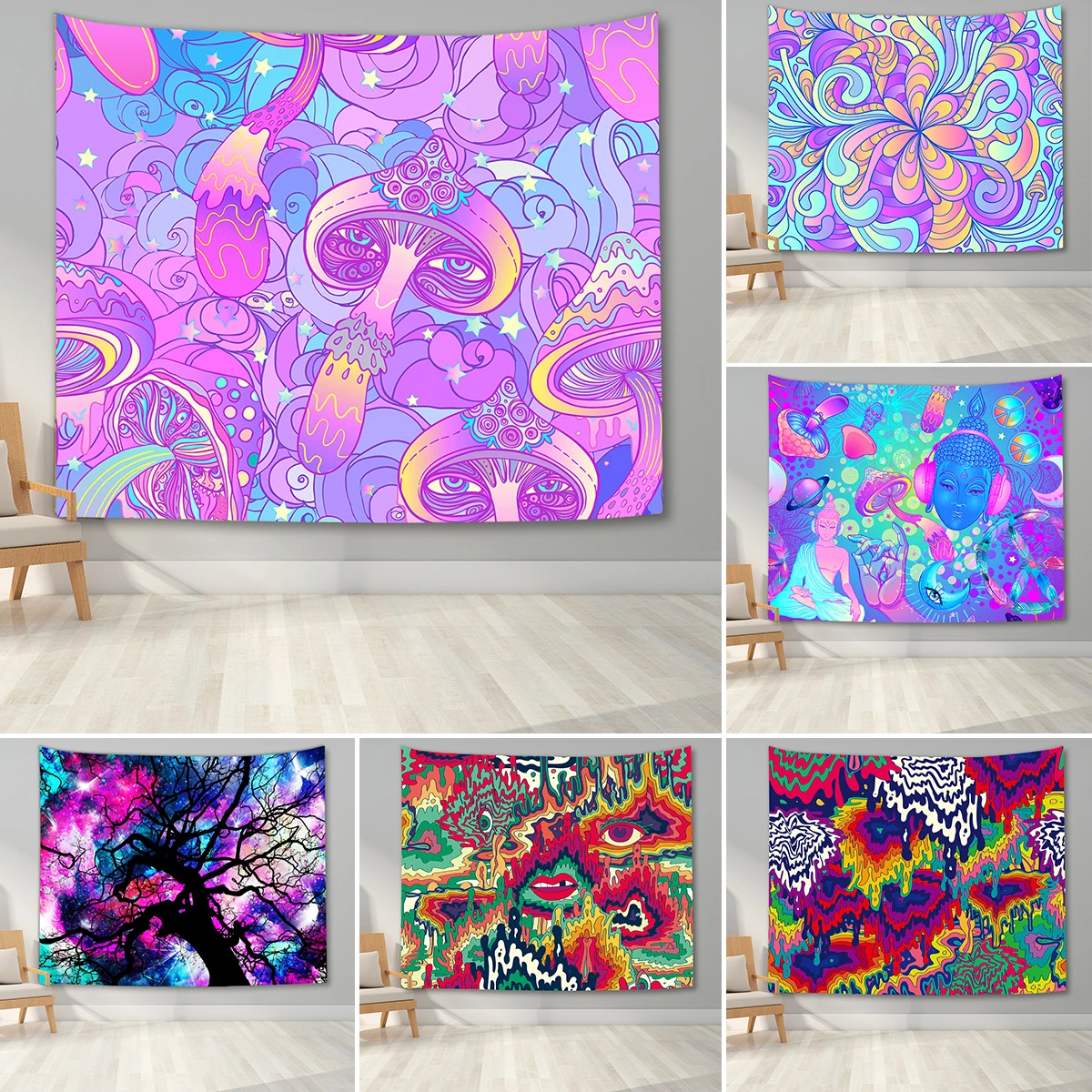 Psychedelic Mushroom Tapestry Fantasy Butterfly Wall Hanging Mandala Room Decor Tapestries Meditation Buddha |