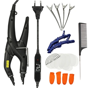 

Professional Hair Extension Tool Kit Fusion Connector Iron + Tail Tips Brush + Multi Hole Scalp Heat Shield Strip + Pulling Hook