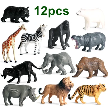 

New 12pcs Mini Wild Animals Model Toys Tiger Lion Giraffe Hippo Zebra Polar Bear Elephant Creative Decoration Toys