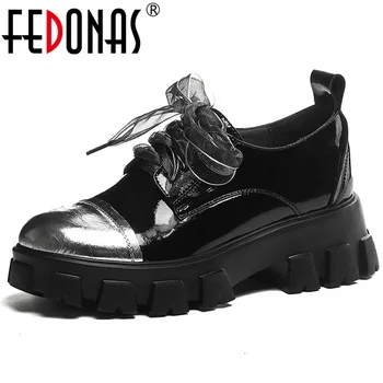

FEDONAS 2020 Spring Punk Cow Patent Leather Women Flats Cross Tied Comfortable Breathable Women Sneakers Casual Shoes Woman
