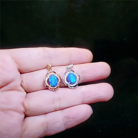 Crystal Flower Wedding Necklace Charm Female Opal Stone Pendant Necklace Rose Gold Silver Color Chain Necklaces For Women