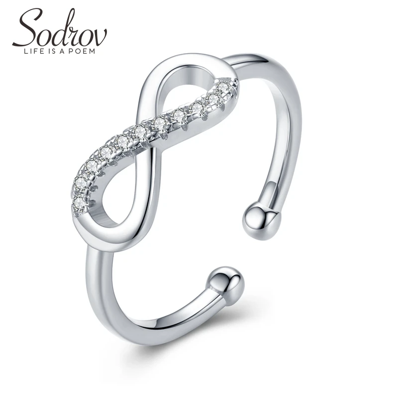 

Sodrov Lucky 8 Zircon Genuine 925 Sterling Silver Free Size Open Adjustable Finger Rings for Women Statement Wedding Jewelry