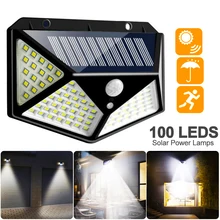 Светодиодный светильник на солнечной батарее, четырехсторонний 100 светодиодный 3 режима, датчик движения 270 °, настенный светильник на солнечной батарее, водонепроницаемый садовый светильник IP65