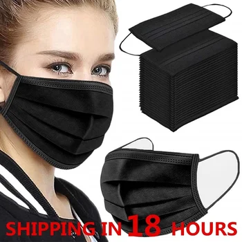 

Disposable Black Face Mask Non-woven 3 Layer Filter Dustproof Anti-pollution Mascarillas Protective Breathable Adult Mouth Mask