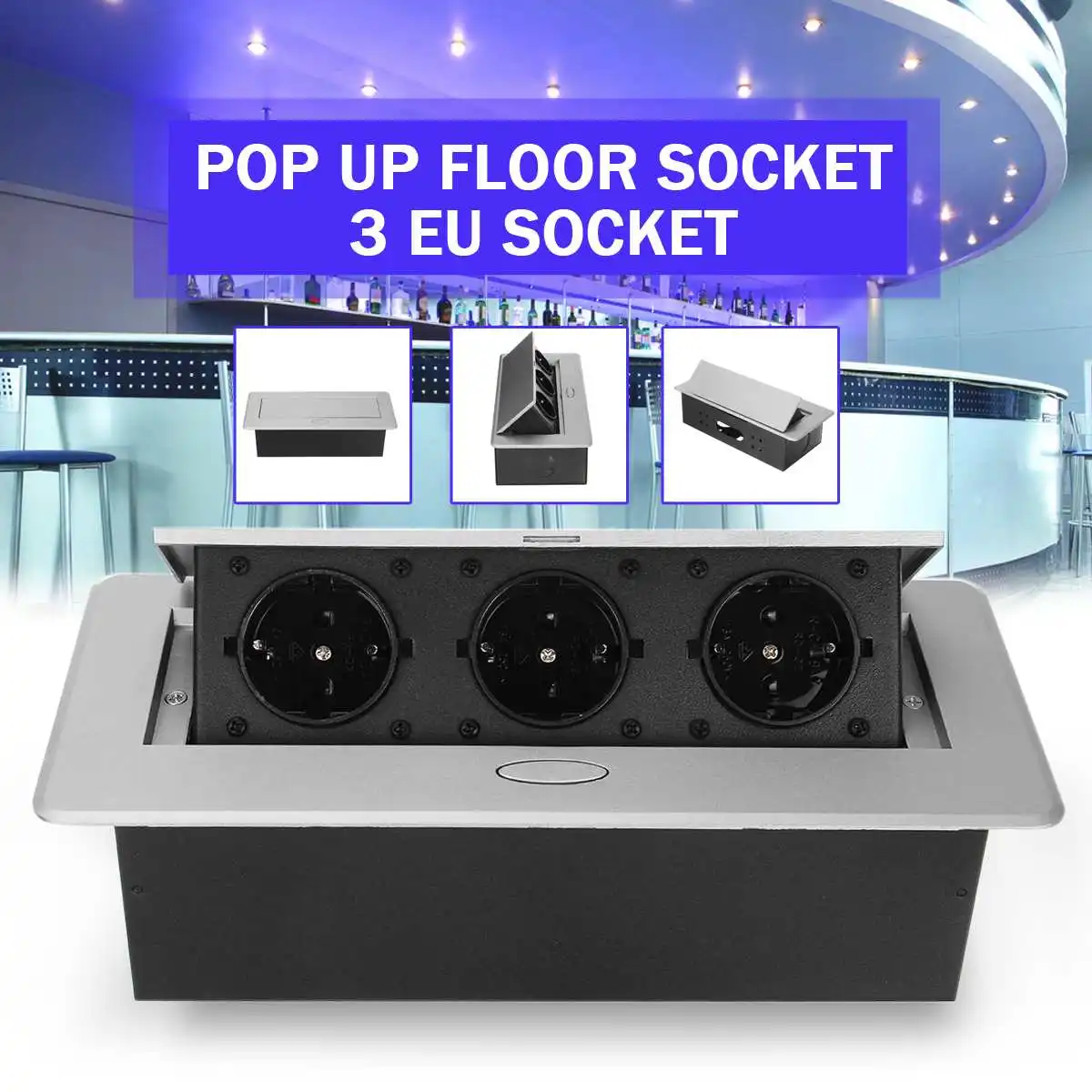 EU Standard 3 Way All Aluminum Panel Up Floor Socket Electrical Outlet Modular Combination Customized Available