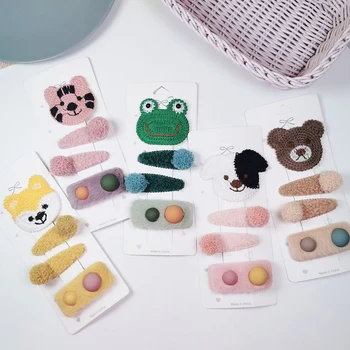 

4Pcs New Lovely Cartoon Wool Animal Candy Color Girls Hairpins Hair Clip Kids Headwear Korean Children Accessories Baby BB Clips