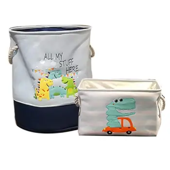 

Cute Cartoon Embroidery Canvas Linen Dinosaur Cartoon Canvas Storage Basket Folding Laundry Basket Dirty Clothes Organizer