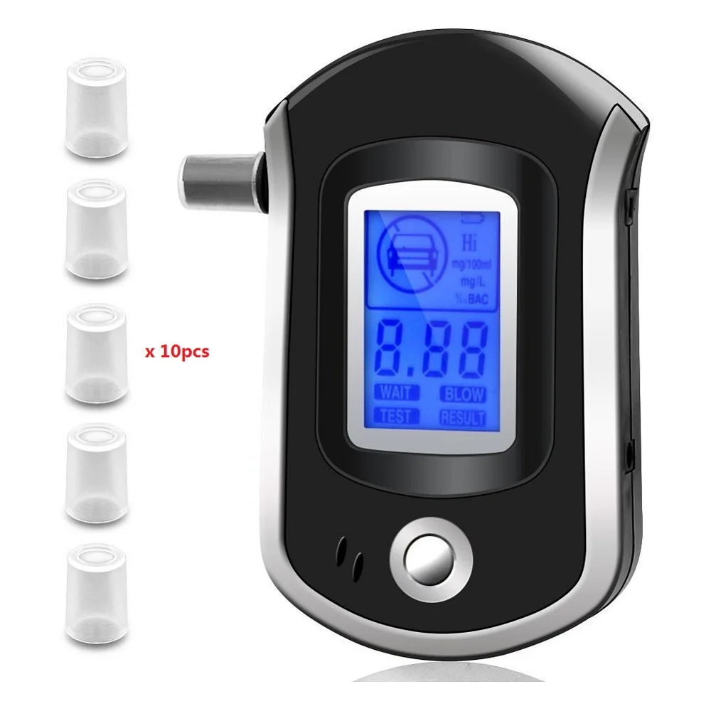 EEK-бренд Алкотестер Цифровой ЖК-тестер дыхательного спирта с 10 мундштуками дисплей и полупроводниковый датчик