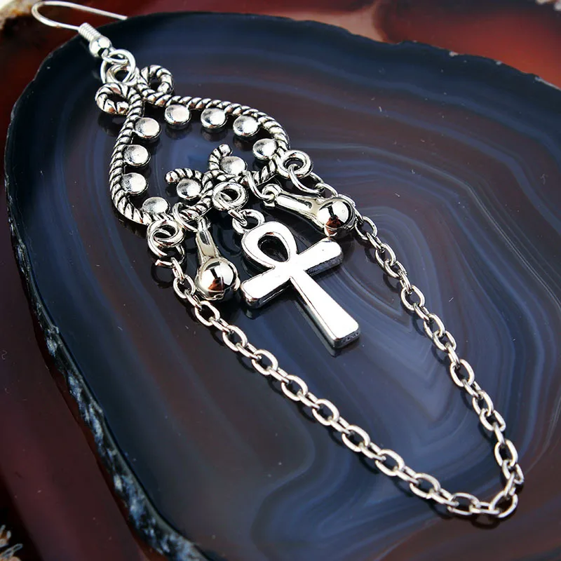 Women Dangle Earrings Gothic Skull Heart Tassel Ankh Cross Witchcraft Goth Punk dangle earrings