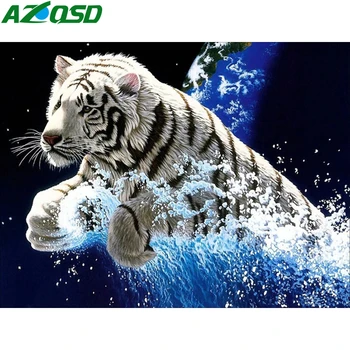 

AZQSD Diamond Painting Tiger Cross Stitch 5d Diamond Embroidery Animal Leopard Full Square Drill Home Decor Handmade