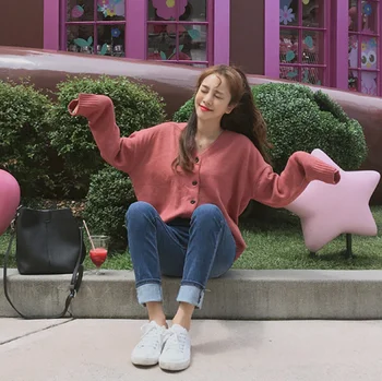 

Women's V Neckline Button Down Knitwear Long Sleeve Basic Knit Cardigan Sweater Tops Loose Casual Knitted Top