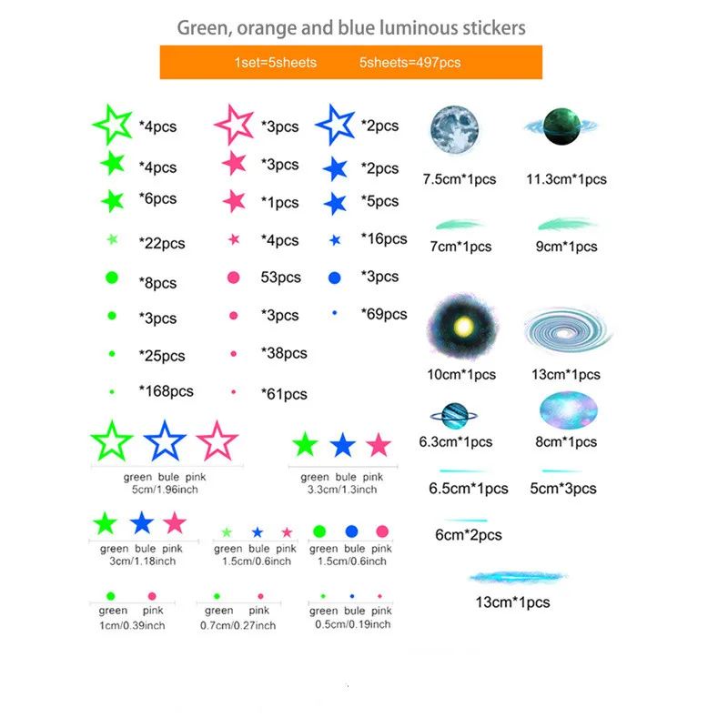 Description Picture 2 of itemGlow in The Dark Planets Wall Stickers Kids Bedroom Decor Luminous Stars Decals Phosphorescent Mural Room Aesthetic Decoration