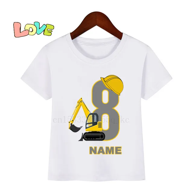Baby Kids Cartoon Excavator Birthday Number Name Print T Shirt Children Birthday T-shirts Boy&Girl Funny Gift Tshirt Present 18