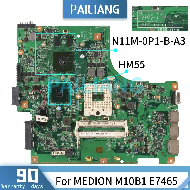 

PAILIANG материнская плата для ноутбука для MEDION M10B1 E7465 материнская плата M10B1 09905-1 HM55 N11M-0P1-B-A3 512 М DDR3 тестирование