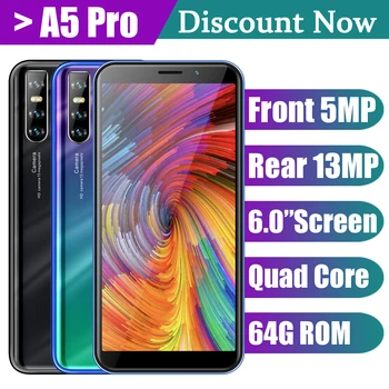 

A5 Pro Face ID MTK Android Smartphones 4GRAM+64GROM Quad Core 6.0" Celulars 5MP + 13MP Unlocked Phone celulares Mobile Phones