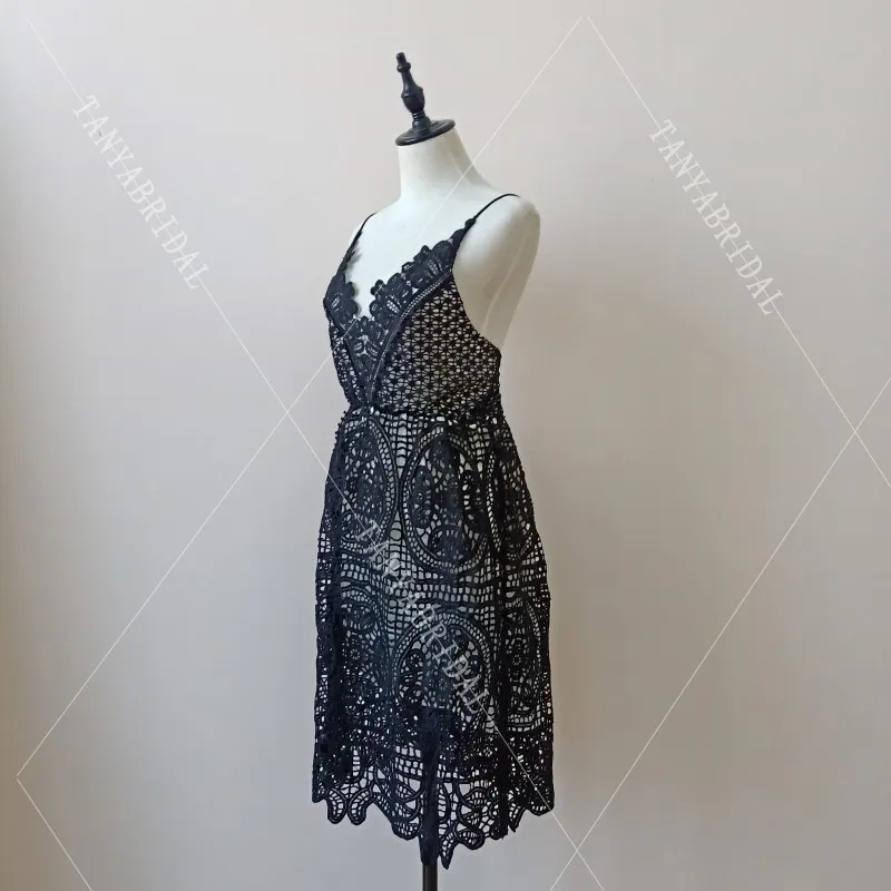 Коктейльные платья robe de Soiree цвета слоновой кости с кружевами, новая мода, v-образный вырез, длина по колено, сексуальные вечерние платья для девушек