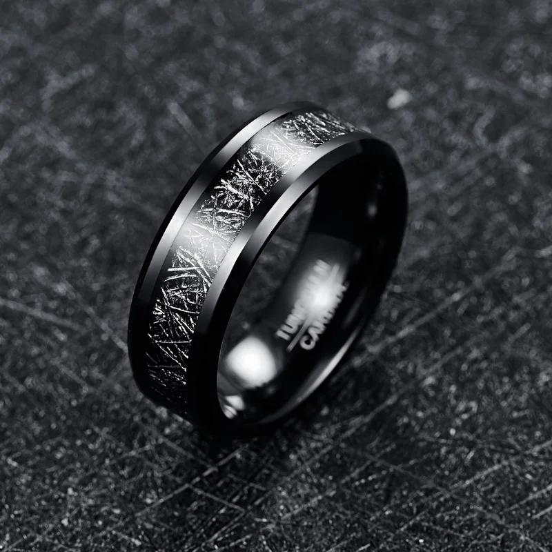 Черное серебряное инкрустированное имитирующее вермикулит вольфрамовое стальное кольцо черное кольцо на палец для мужчин Бизнес Свадебная вечеринка ювелирные изделия