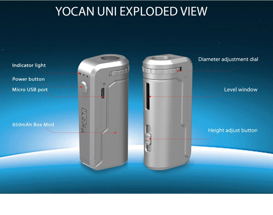 Yocan UNI коробка мод мощный Подогрев батарея переменного напряжения 650 мАч squonk мод коробка для 510 RDA Vape танк электронная сигарета