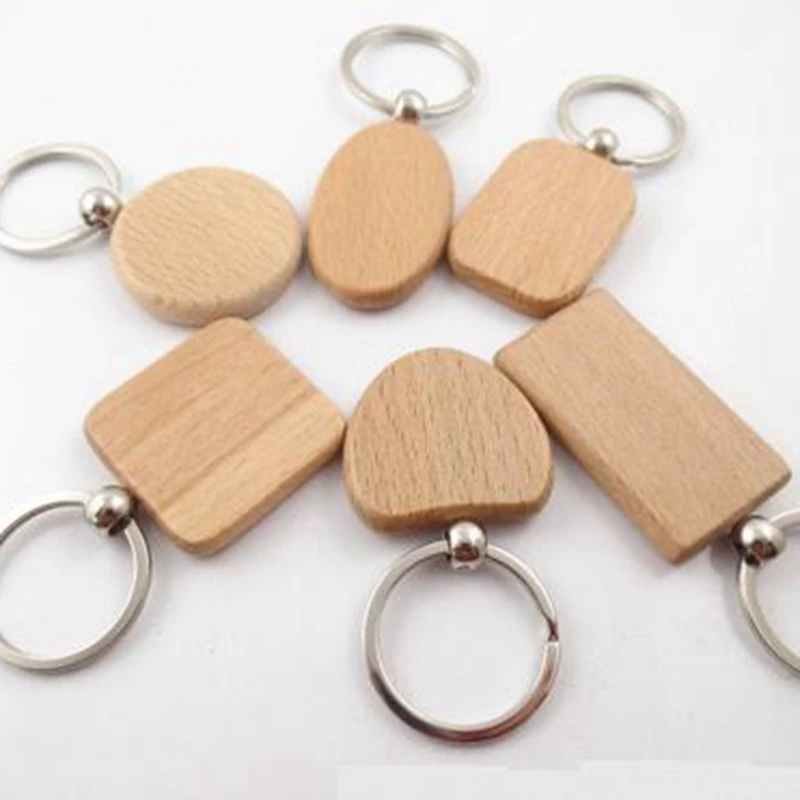 

20 Pcs Blank Wood Wooden Keychain Diy Custom Wood Key Chains Key Tags Anti Lost Wood Accessories Gifts (Mixed Design)