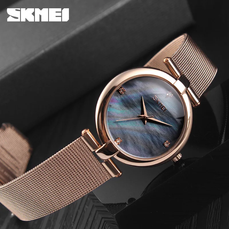 

Skmei Business Fashion Rose Gold Steel Watch Strap Women's Quartz Watch Diamond Set Shell Dial Watch