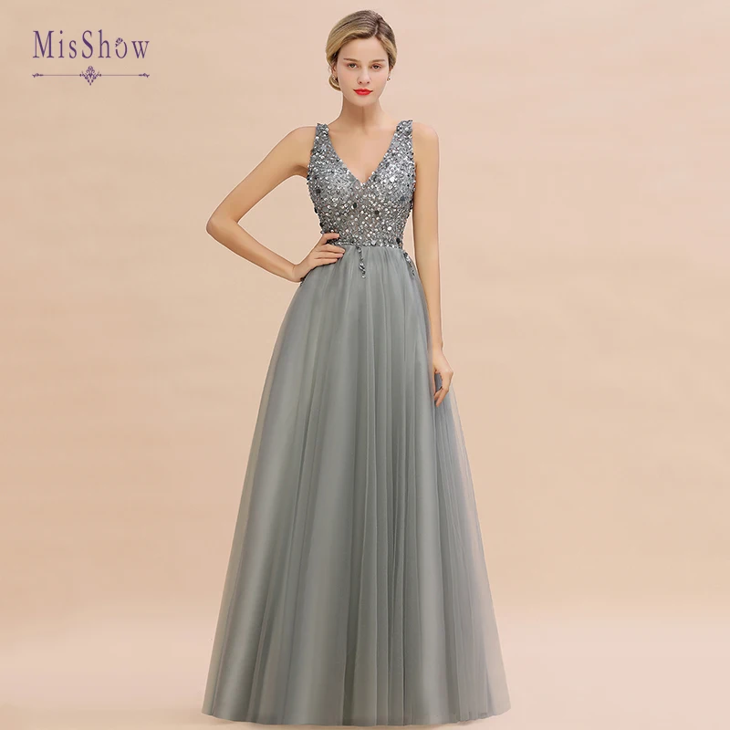 Новое поступление Vestidos De Fiesta De Noche вечернее платье Robe De Soiree сексуальное платье с v-образным вырезом на спине, с блестками, платье для выпускного вечера, с бисером, с кристаллами, тюль