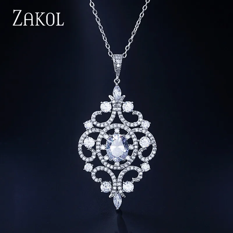 ZAKOL модные элегантные AAA+ кубический цирконий Хрустальная люстра свадебные подвески ожерелья для женщин Свадебная вечеринка ювелирные изделия FSNP2113