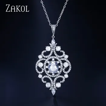 

ZAKOL Fashion Elegant AAA+ Cubic Zirconia Crystal Chandelier Bridal Pendants Necklaces for Women Wedding Party Jewelry FSNP2113