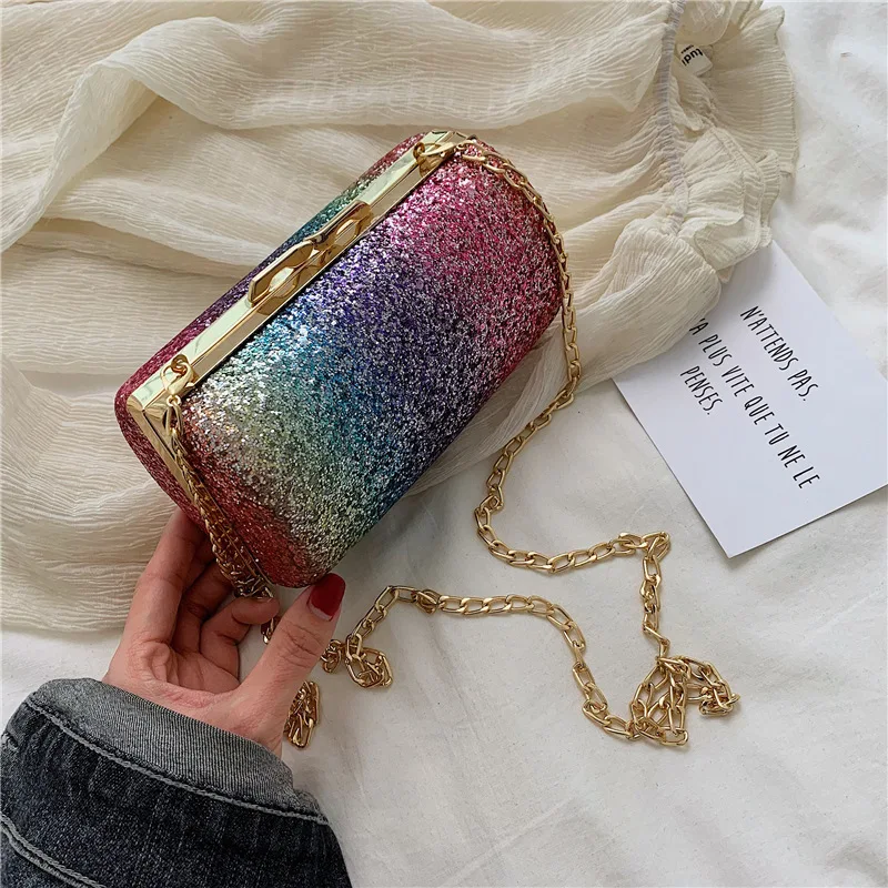 

Fashion Sequin Leather Women Shoulder Messenger Bag Lady Lipstick Chain Evening Dinner Decorative Pendant Crossbody Satchel Bags