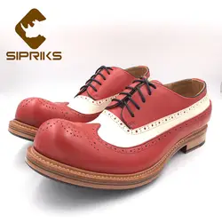 Sipriks мужские красный, белый до середины икры Кожаные модельные туфли обувь Винтаж Туфли-броги одежда, сшитая на заказ, goodyear Повседневная