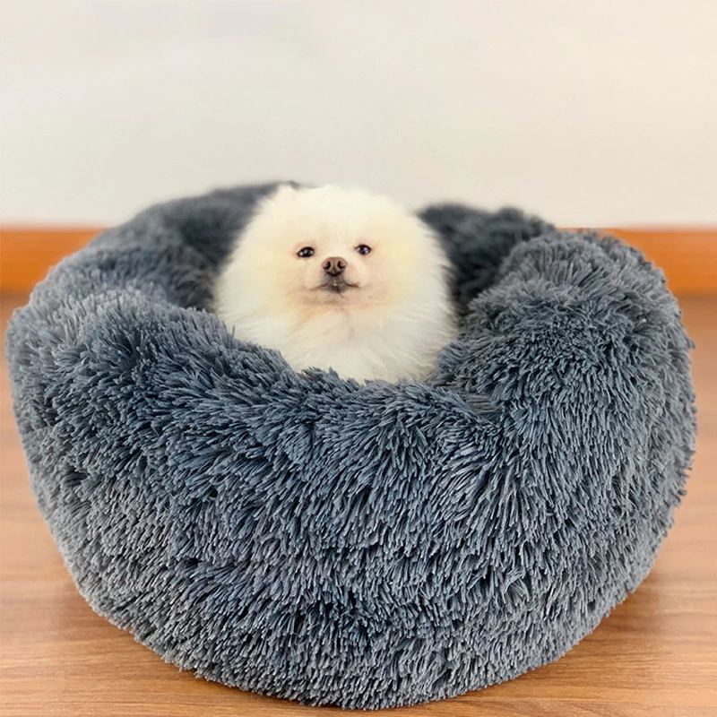 

Soft Plush Round Cat Bed Long Dog for Small Winter Net Warm Mat