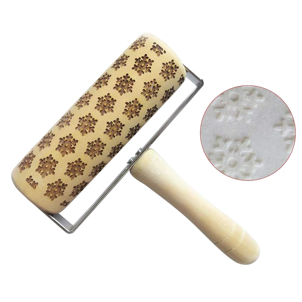 Деревянная Рождественская скалка для выпечки печенья лапша печенье, фондан, пирог, тесто Выгравированный роллер олень; Снежинка кухонный инструмент