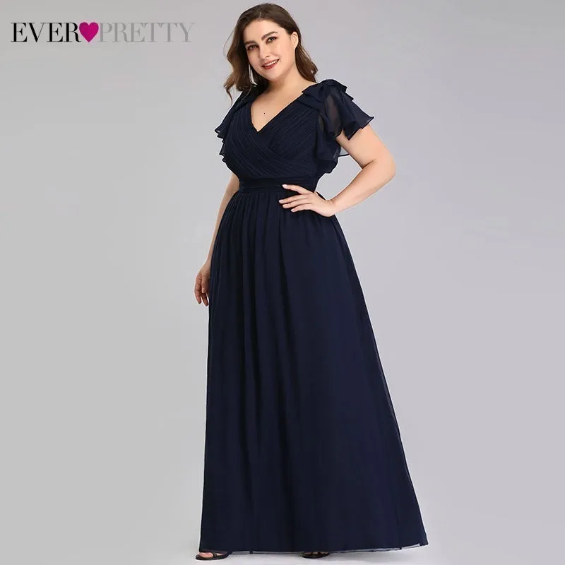 Платья для мамы невесты размера плюс Ever Pretty EZ07709 элегантные шифоновые темно-синие вечерние платья трапециевидной формы