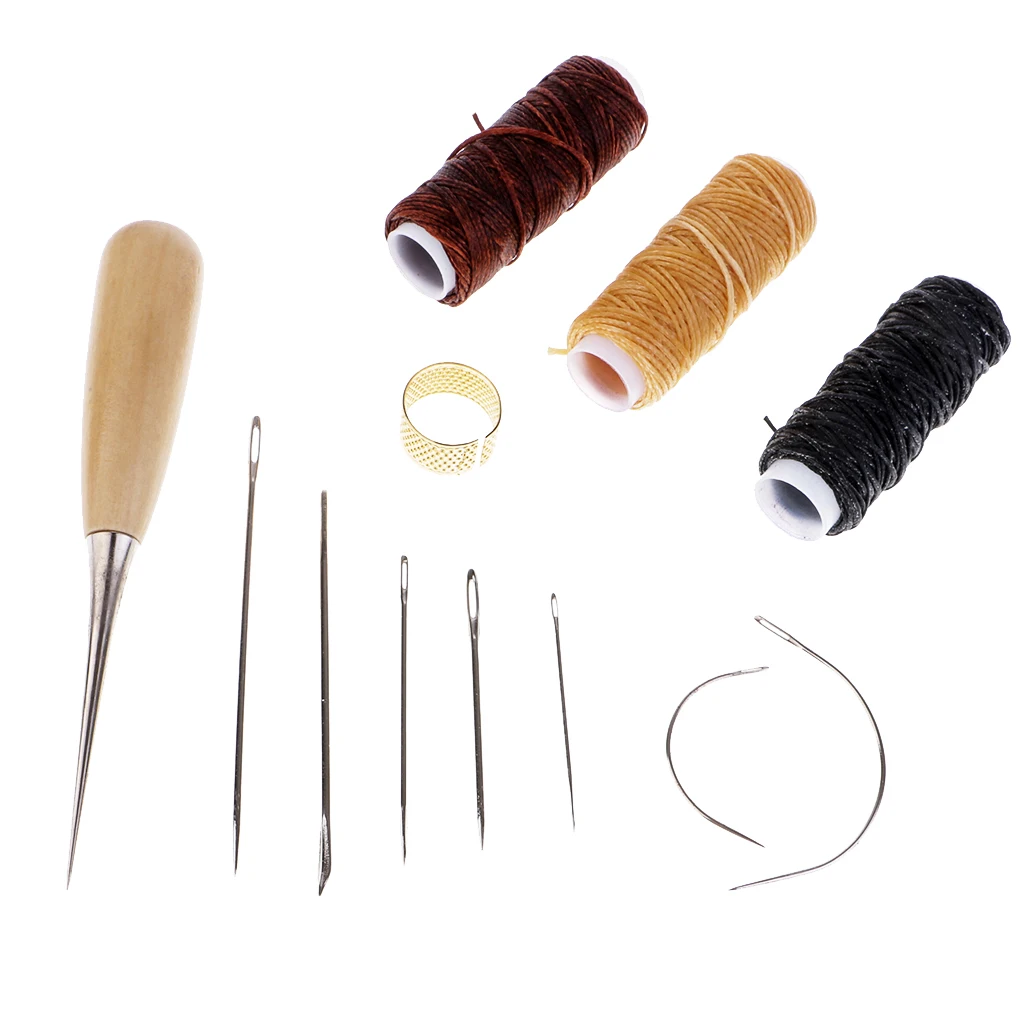 12 Pieces/Set Leather Waxed Thread Sewing Thread Needles Stitching Tools Kit for Diy Leather  Hole Punch Sewing Accessories