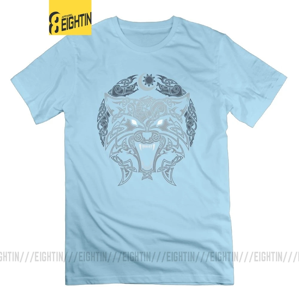 Футболка Eightin Wolves of Ragnarok Vikings Valhalla Odin, Мужская хипстерская футболка с короткими рукавами и круглым вырезом, новинка, футболки из хлопка - Цвет: Небесно-голубой