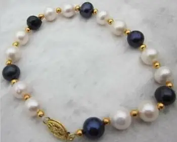 

beautiful 8-9MM south sea white black pearl bracelet 7.5-8"