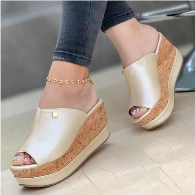 Women Summer Peep Toe Wedges Heeled Sandals Platform Shoes Casual Ladies Outdoor Slippers Beach Shoes Fashion Slides Sandalias gold