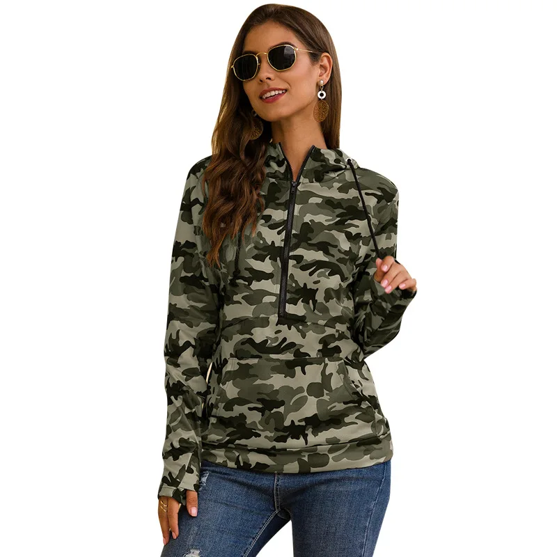 

High Quality Cotton Camouflage Striped Print Sweatshirt Woman Autumn Winter Hoody Feminine Itself Jacket Hoodies Women Clothes