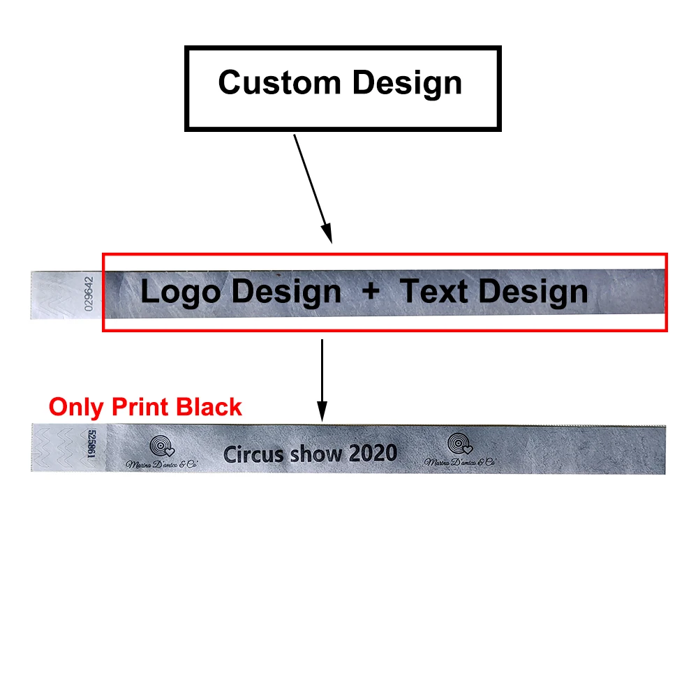 3/4" Tyvek Wristbands Black Imprint Only 500 Count Printable ID Wristbands for Parties Events