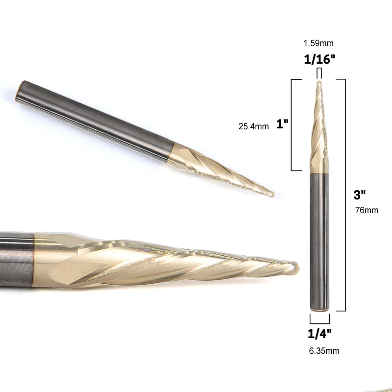 

1/16" 3D Carving ZrN Coated CNC Router Bit 1/4 Shank Woodworking tools end mill