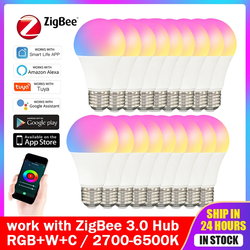 Умная Светодиодная лампа ZigBee 3 0 15 Вт с голосовым дистанционным управлением