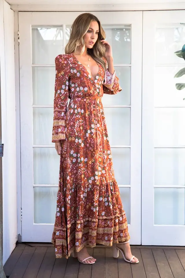 rust floral maxi dress