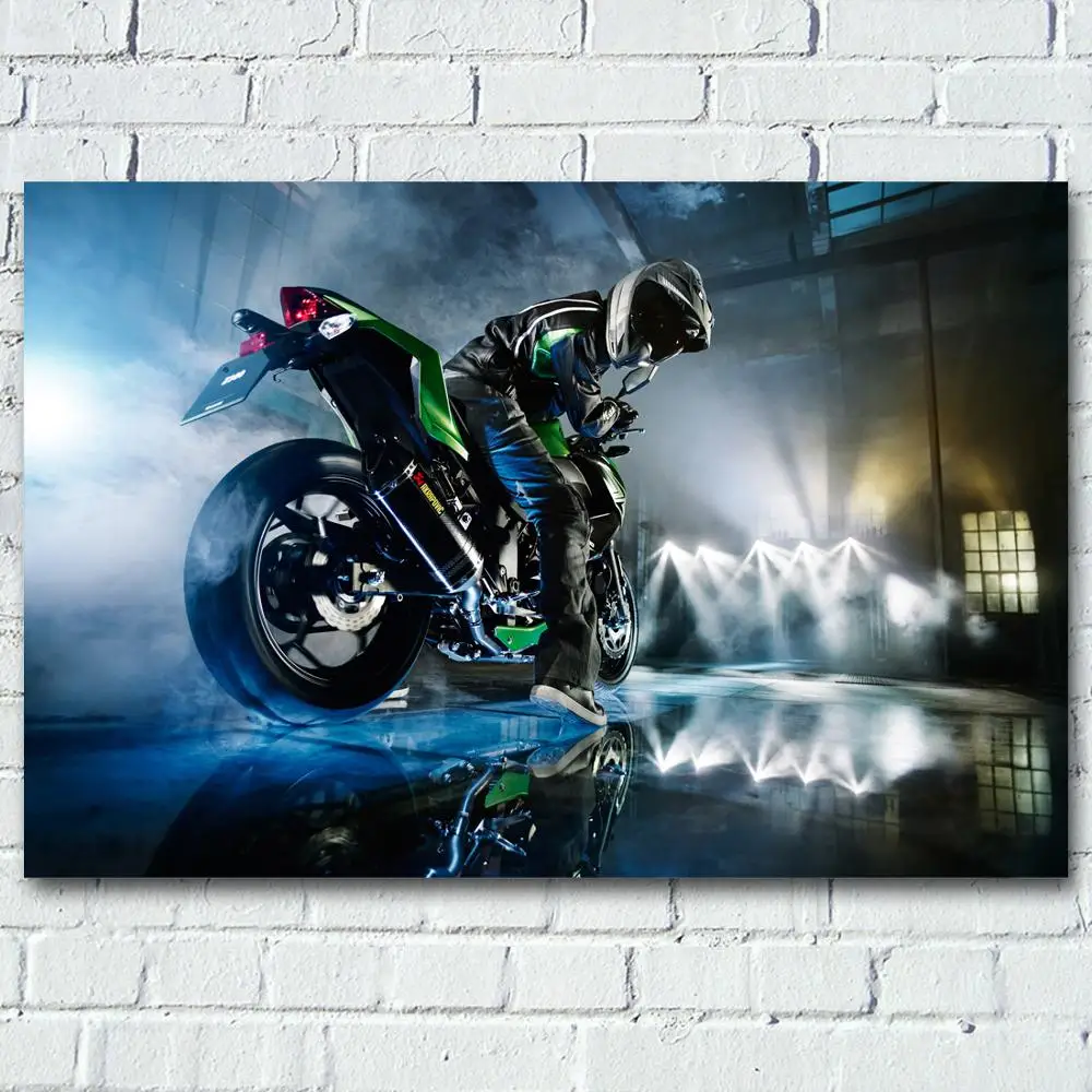 Холст для живописи мотоцикл kawasaki-z300 супер велосипедист картина шелковой