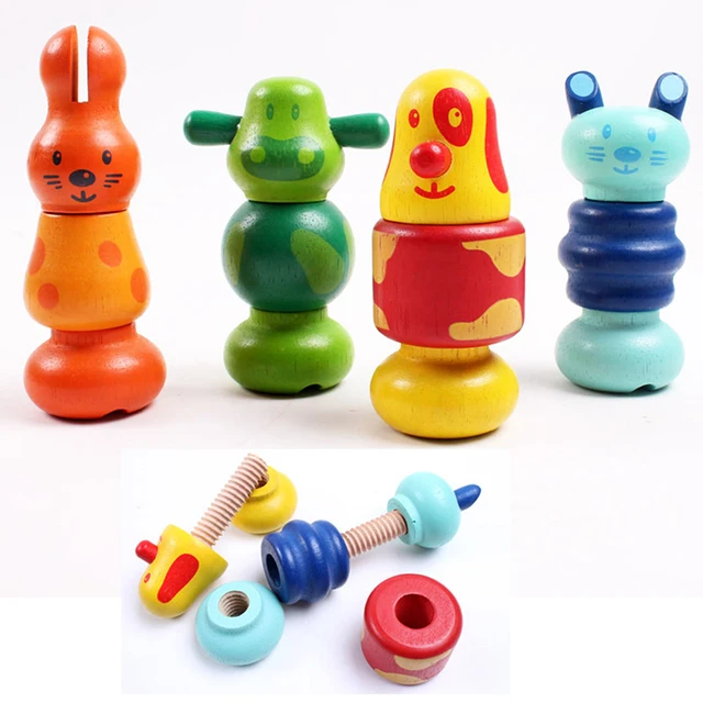 US $2.15 Baby Cute Screw Animal Toy Bowling Nut Disassembly Combination Toys Wooden Block Educational Toy Fo