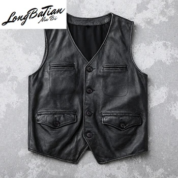 

Vest Jacket Retro Autumn New 2020 Men's Clothing Real Cow Leather Jackets Motorcycle Men Vests Hommes Veste LXR328