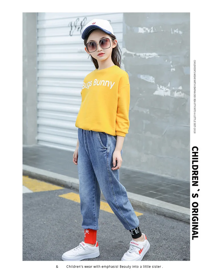 Girls Jeans for kids Pants Autumn Children Clothing fashion sport Jeans 6 8 10 12 14 years Big girl jeans teenage trousers